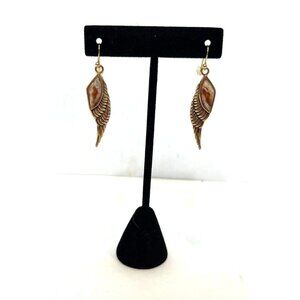 Barse Thai Angel Wing Earrings Agate Stone & Gold Vermeil 1.5" Long 0.5" Wide